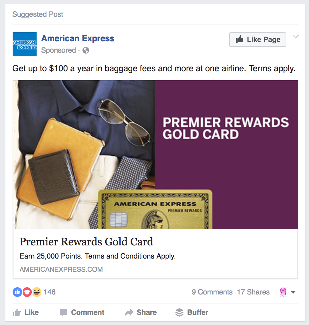 Facebook Ads Amex Like Page Example
