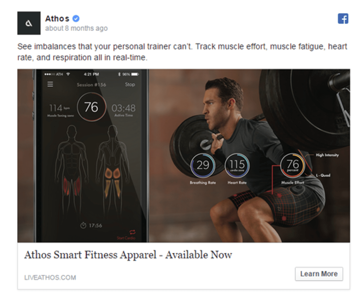 Facebook Ads Athos Sports Apparel Traffic Objective Example