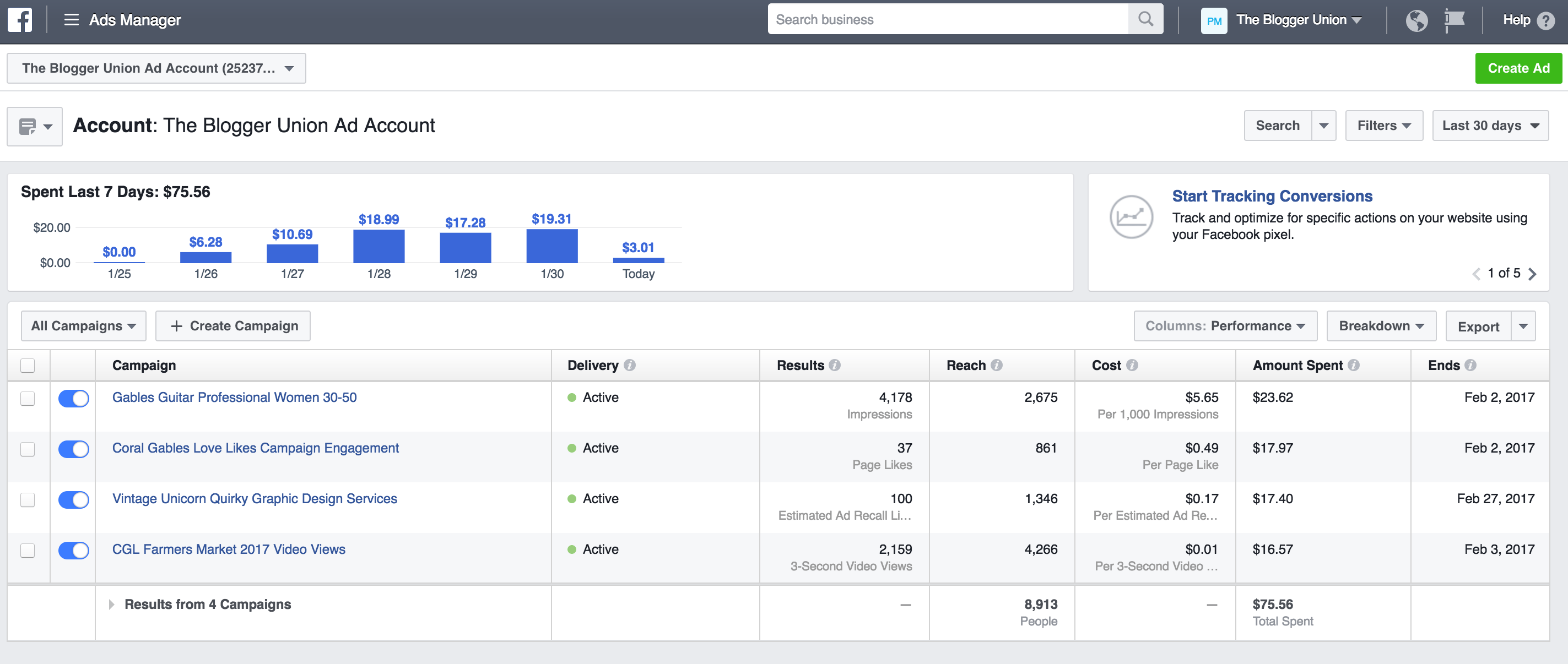 Facebook Ads Dashboard Example