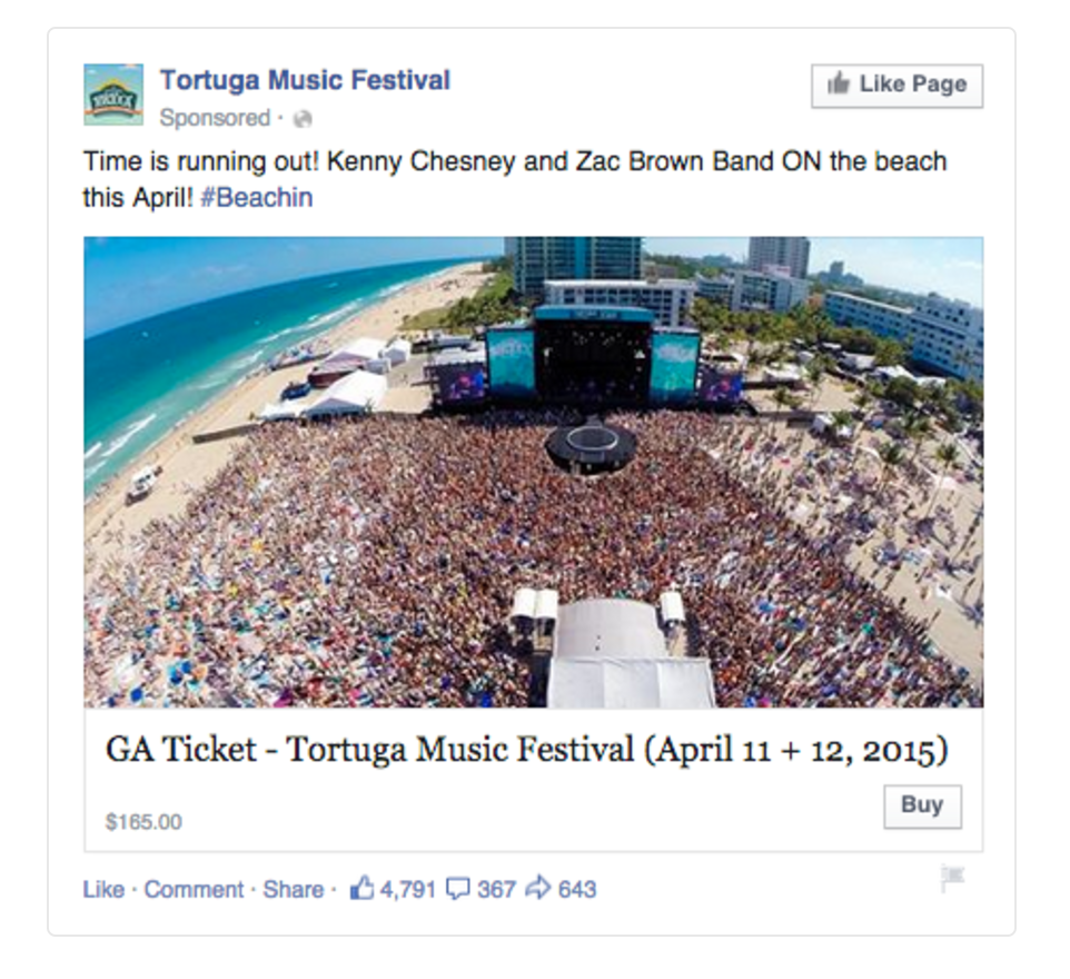 Facebook Ads Music Festival Buy CTA Example