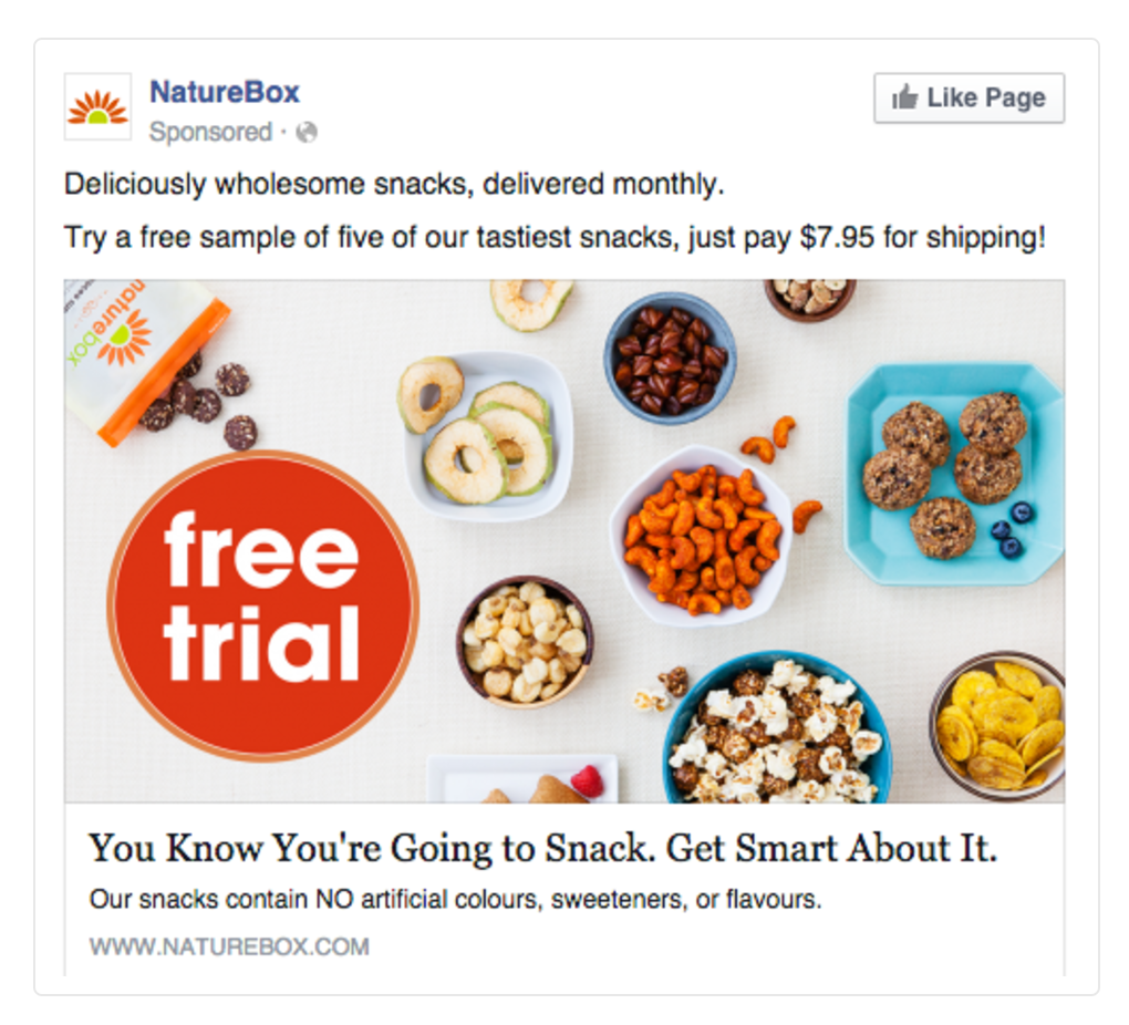 Facebook Ads Nature Box Show Value Like Page Example