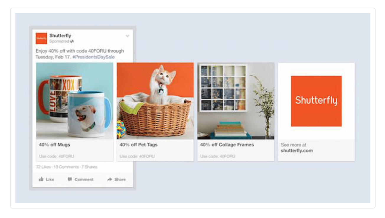 Facebook Ads Shutterfly Carrousel Example