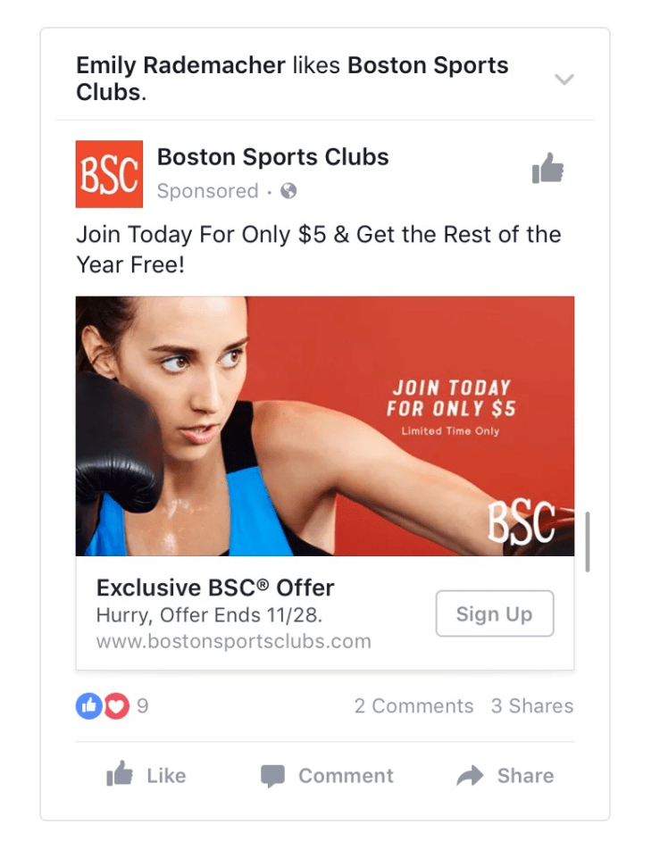 Facebook Ads Sport Sign Up CTA Example