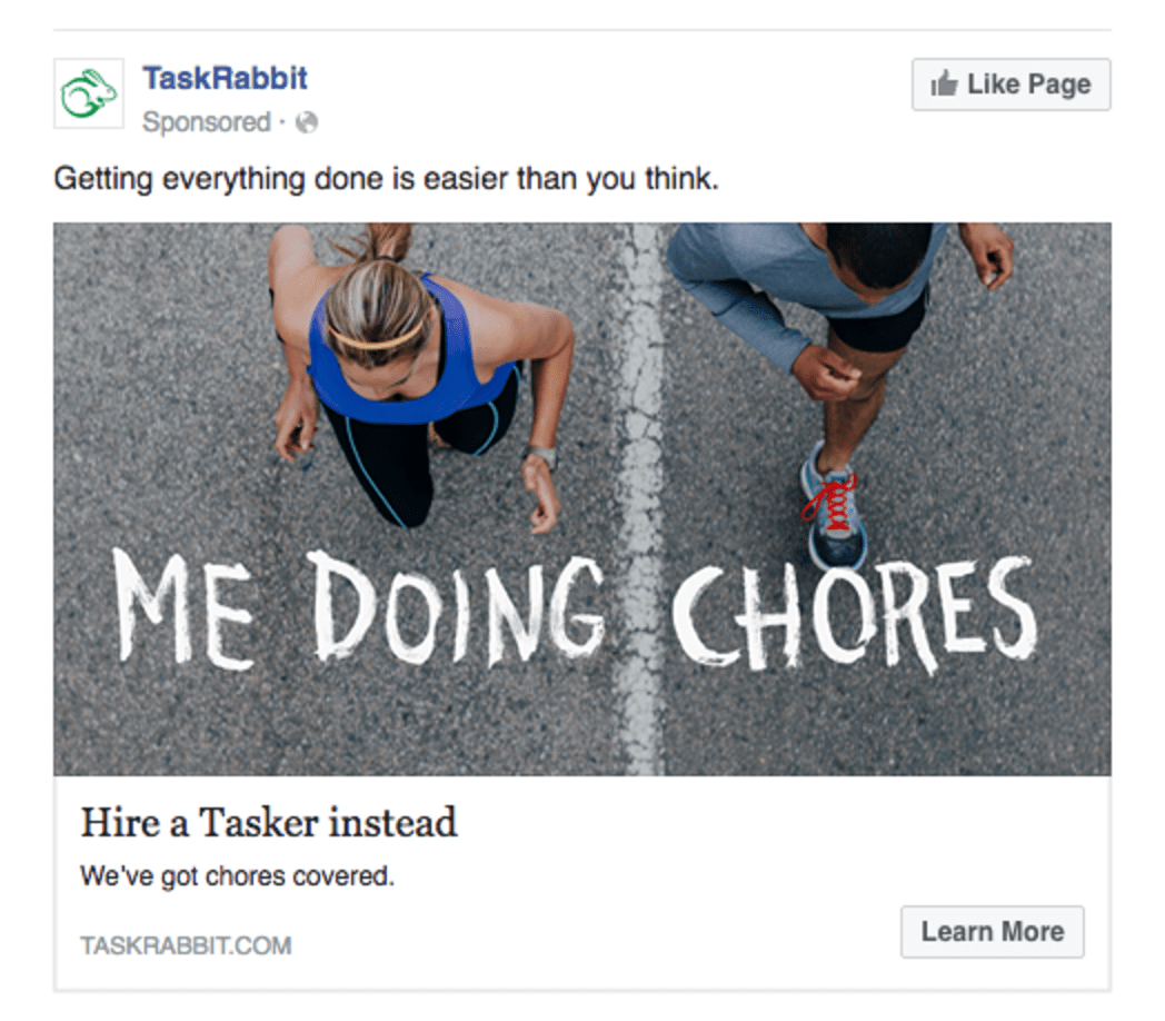 Facebook Ads Task Rabbit Engagement Show Benefits Example