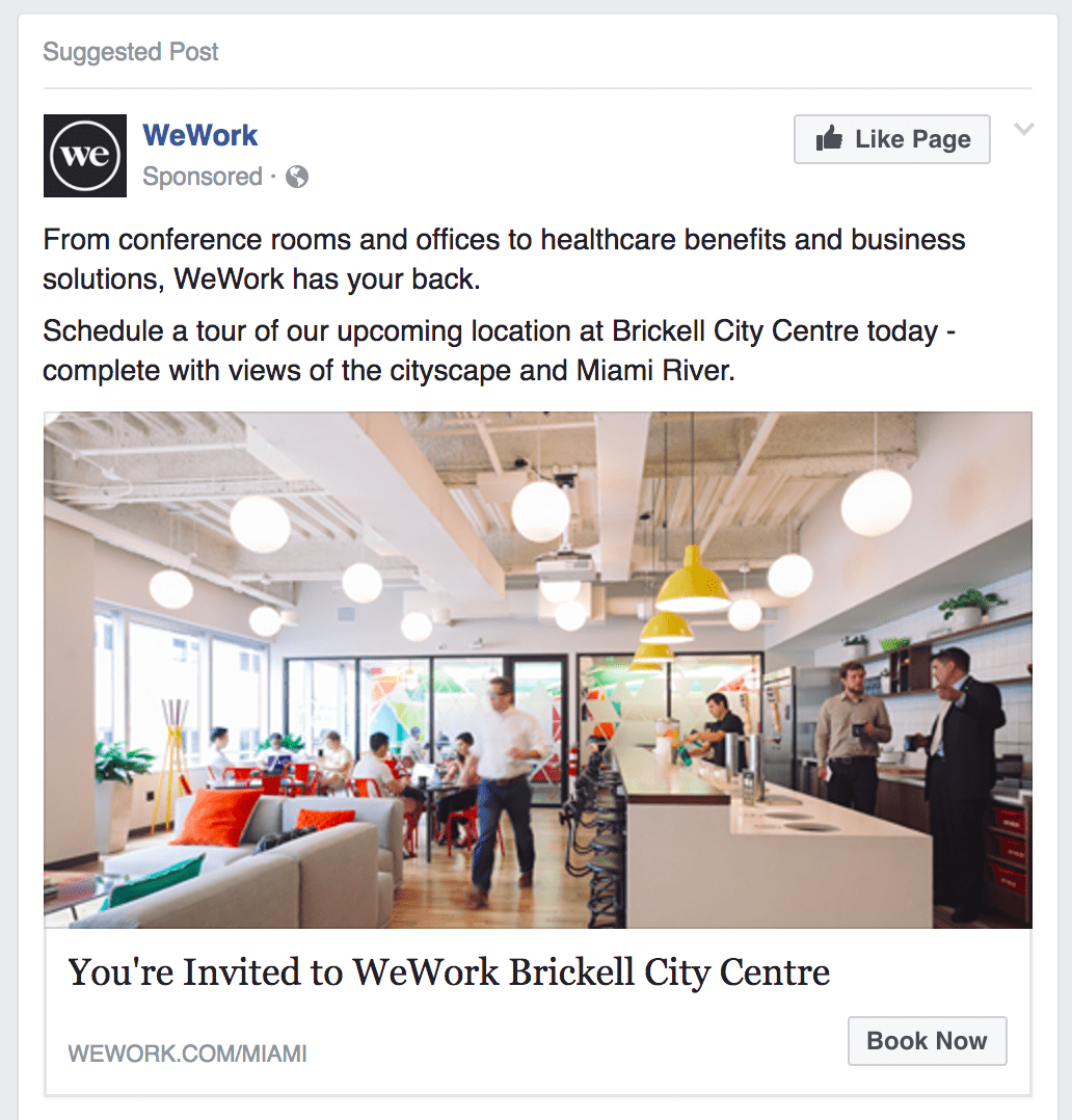 Facebook Ads We Work Book Now CTA Example