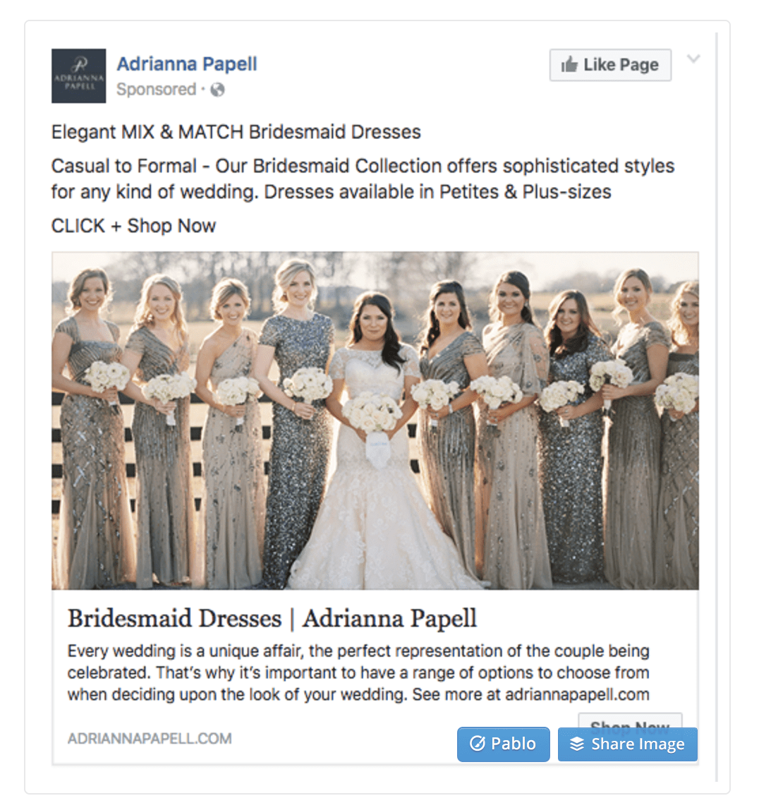 Facebook Page Ads Wedding Dress Engagement Example