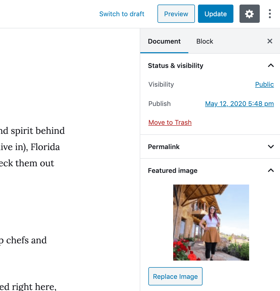 Wordpress Document Settings Featured Image