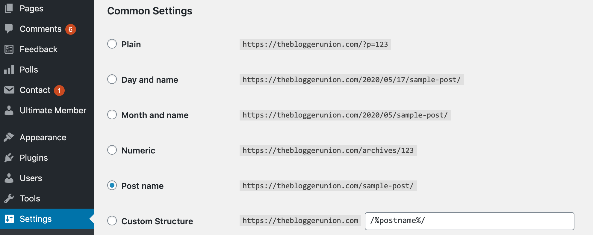 Wordpress SEO friendly Permalink Settings