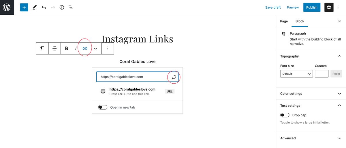 How to create a linktree with WordPress: add link to text