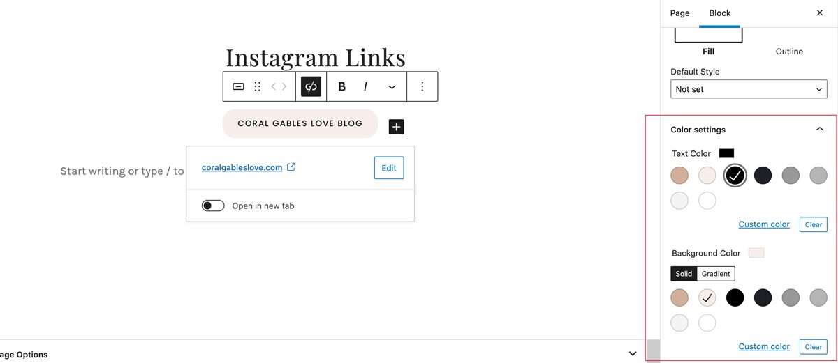 How to create a linktree with WordPress: customize button color settings