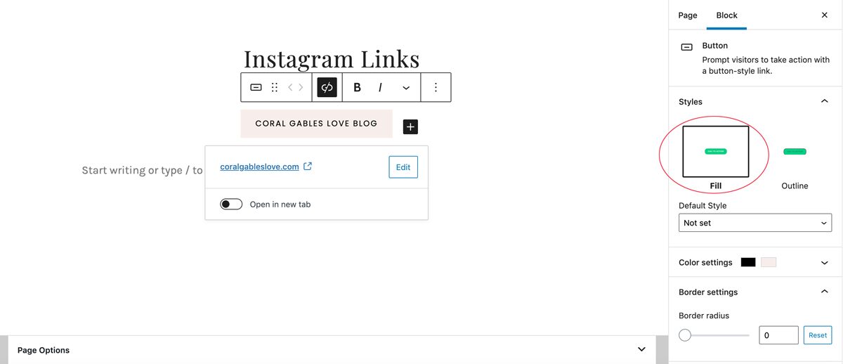How to create a linktree with WordPress: customizing button fill options