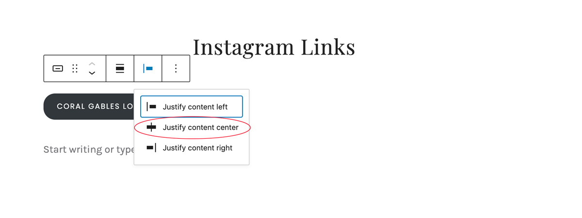 How to create a linktree with WordPress: center align buttons on page