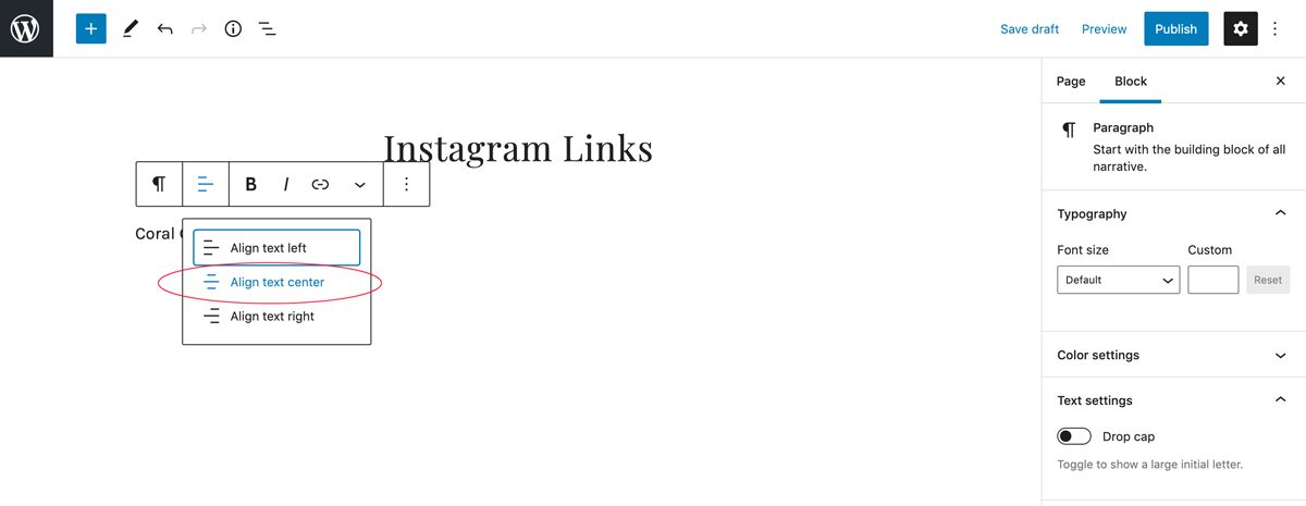 How to create a linktree with WordPress: center text on page or post